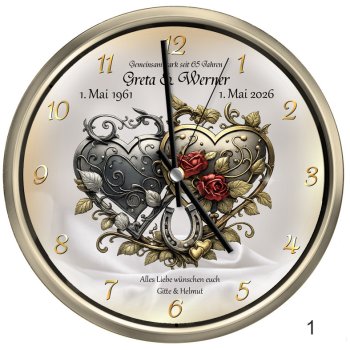 Preview: Personalisierte Fotouhr zur Eisernen Hochzeit – 65 Jahre Ehe – Individuelles Geschenk mit Namen & Datum